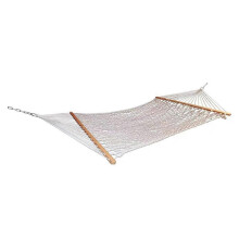 Mesh Hammock with Spreader Bar, Woven Cotton Rope, 350lb Capacity for Garden Patio