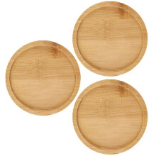 Set di 9 sottovasi rotondi in legno color kaki da 15 cm per la cura delle piante da interno.