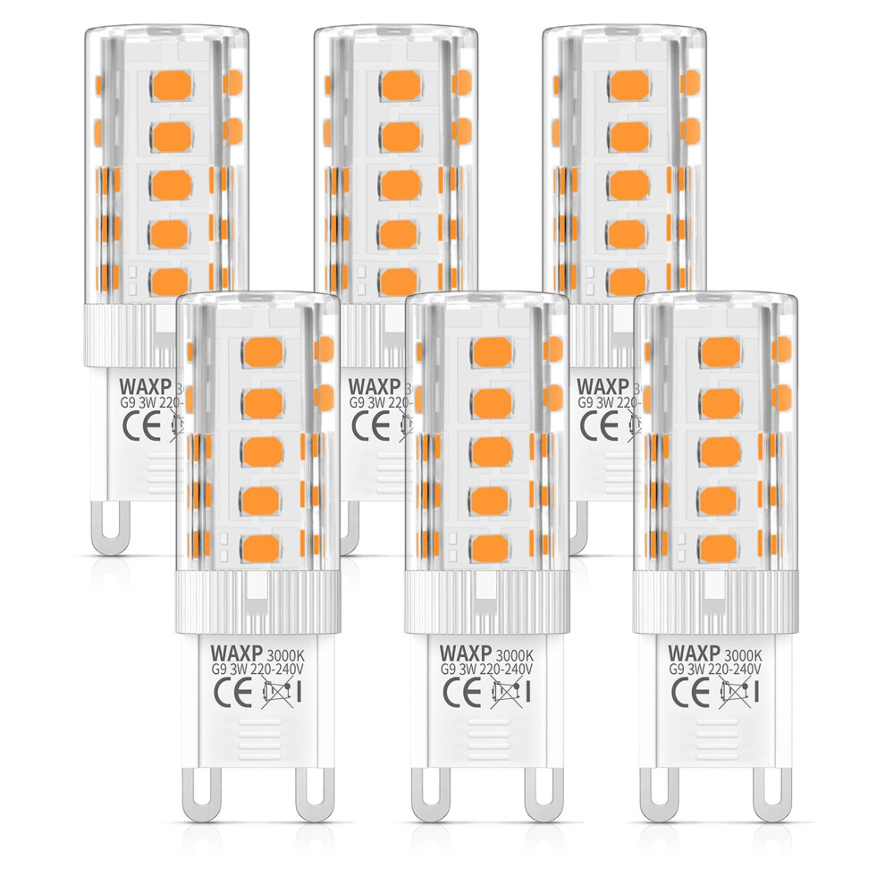 Waxp G9 Led Bulbs Warm White 3W, No Flickering, 3000K, Equivalent 30W G9 Halogen Light Bulbs, Non-Dimmable, 6 Pack