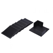 PU bőr italalátétek tartóval, 6 darabos szett, fekete négyzet alakú