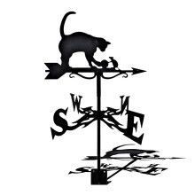 Metalen windwijzer met dakmontage, roestvrijstalen tuinwindwijzer met kat-en-muismotief