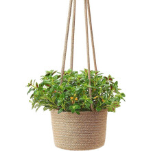 Jute Rope Hanging Planter Basket for Indoor Plants, 7" Pot Holder, Natural Woven Decor
