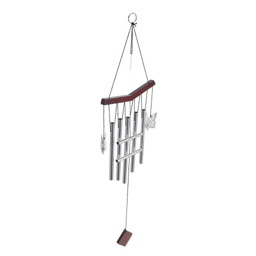 Campanelli a vento a forma di farfalla da appendere per giardino, in alluminio e legno, 2 pezzi.