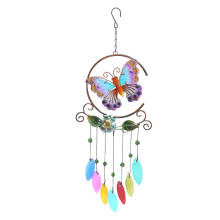 Hängendes Windspiel aus Eisen mit Glocken für die Fensterdekoration im Garten, violettes Glas, 54 x 19,5 cm