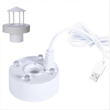 Witte mistmaker met spatbescherming, drijver en USB-poort, 4 kleuren LED-verlichting, automatische uitschakeling voor vijvers, fonteinen en aquariums.