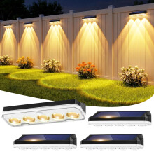 Wonkelly Solar Fence Lights Outdoor, 4 Pack Solar Lights Outdoor Garden Warm White/Cool White& RGB 8 Colors, 5 Lens 40 Lighting Modes, IP65 Waterproo