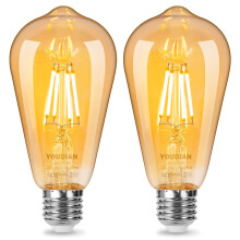 YOUDIAN E27 Screw LED Filament Bulb 4W,40 Watt Equivalent,2700K Warm White,Vintage Edison ST64 Retro Screw Bulb,Decorative LED Light Bulb,400LM,220-2