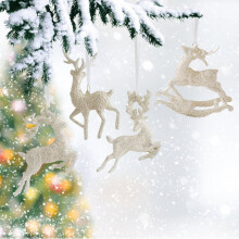 Christmas Reindeer Ornaments Sparkling Gold 4 pcs