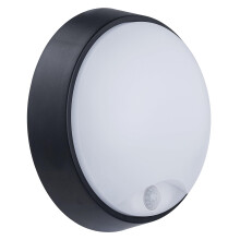 Luceco Eco Outdoor LED Bulkhead Light with PIR Motion Sensor, Decorative Exterior Lighting, Round, Black, IP54, 10W, 700lm, 4000K, EBER10P40
