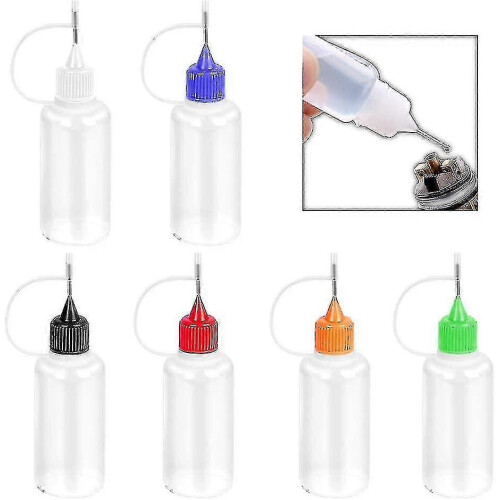 Precision Needle Tip Applicator Bottles 6 Pcs with Coloured Tips for Henna Tattoo