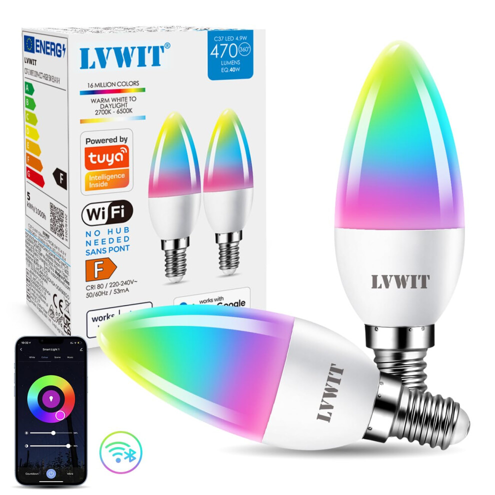Lvwit E14 Screw Smart Bulb,4.9W Smart Candle Bulbs Alexa,470Lm,Replace 40W Screw Smart Bulb Compatible With Alexa,Echo And Google Assistant,Remote Co 77347480