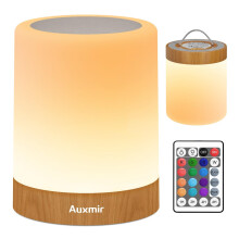 Auxmir Night Light, 3000mAh Rechargeable LED Bedside Table Lamp, Touch & Remote Control Dimmable Light, RGB Color Changing & 5 Modes, Portable Lamp f