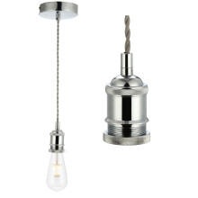 COZZY Vintage Ceiling Pendant Light Fitting, Light Grey Twisted Braided Flex,E27 Lamp Holder Suspended Pendant Light Fitting Kit-Chrome