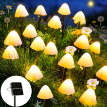 Joycome Solar Garden Ornaments, 5M 20 LED Mushroom Solar Lights Outdoor Garden, IP65 Waterproof Mushroom Stake Lights for Pathway Flower Bed