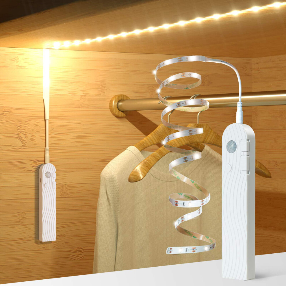 Sensky Motion Sensor Activated Strip Lights - Dimmable Rechargeable Led Strip For Cabinet, Wardrobe, Cupboard, Hallway, Stairs (1M, Warm ) White 34205709