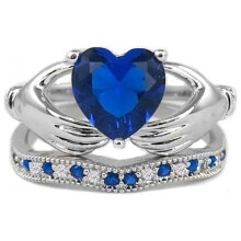 Sapphire Claddagh ring set heart cut 3.50 ct tw