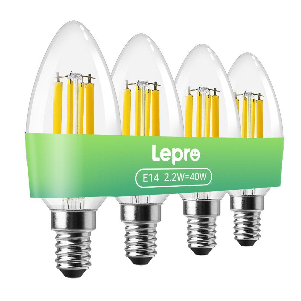 Lepro E14 Candle Bulb, A-Rated Ultra-Efficient Ses Bulb, 2.2W = 40W, 470Lm, Warm 2700K, 50000H Lifespan, Small Edison Screw, Clear Filament, No White 83984631