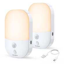 Suright LED Night Light, 2 Pack Type-C Rechargeable Motion Sensor Light, 3 Modes (AUTO/Off/ON) and 5 Levels Dimmable Brightness, 2800K Warm White Cup