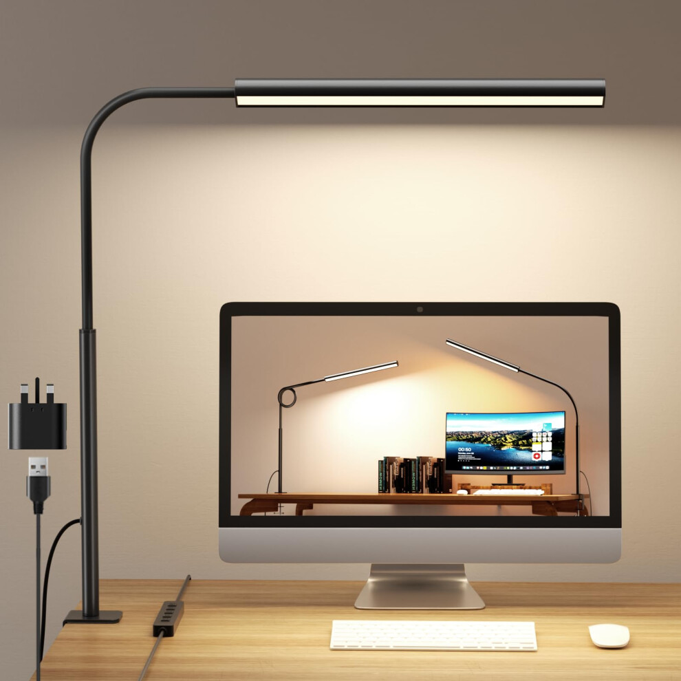 Whw3win Led Desk Lamp With Clamp - Flexible Gooseneck - 5 Ing Modes, 11 Brightness Levels, Timer & Memory, Eye-Comfort Study/Nail 12W Ada Light 19163086