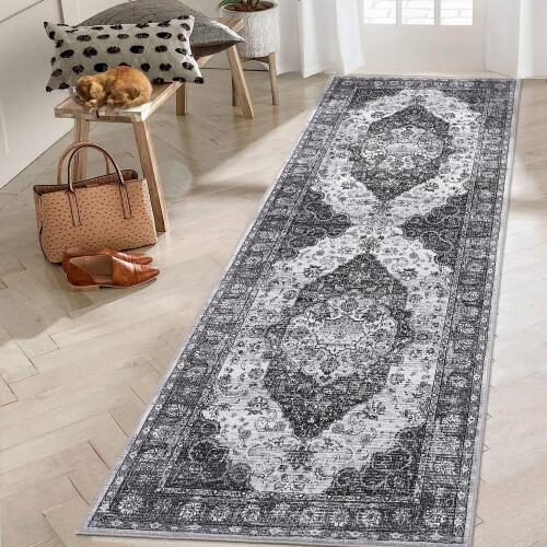Vintage Bohemian Runner Rug Grey 2 ft x 6 ft