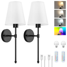 Lightess 2 Rechargeable Wall Lights Dimmable with Remote Control RGB