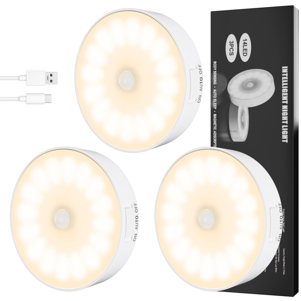 Electight 14 Leds Motion Sensor S Indoor, 3 Pack Night Cupboard S 3 Modes, Usb Rechargeable Battery, Stair S, For Wardrobe,Cabin Light 58141014