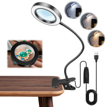 Akynite 10X Magnifying Glass with Light and Clip, 3 Colours 10 Brightness, LED Magnifier Lamp Flexible for Crafts Knitting Sewing Modelling, USB Magn