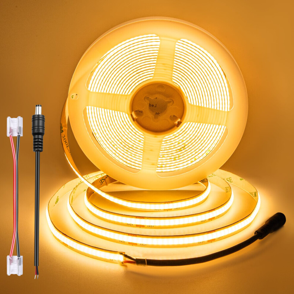 5M Cob Led Strip Warm 24V, 8Mm Wide, Cri 92, 9W/M, 90Lm/W, 320 Leds/M, Cuttable, Flexible, Dotless Led Tape Lights For Under Cabinet, Interior White 61060555