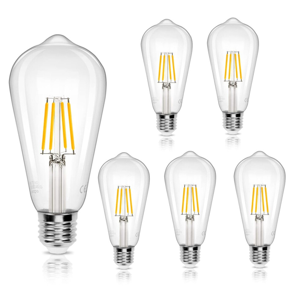 Aigostar Led Edison Bulb, St64 Vintage Bulb, 4W E27 Led Bulbs, Led Filament Bulb, 480Lm 41W Equivalent E27 Bulb, 2700K Screw Bulb Vintage, Ener Light 87174229
