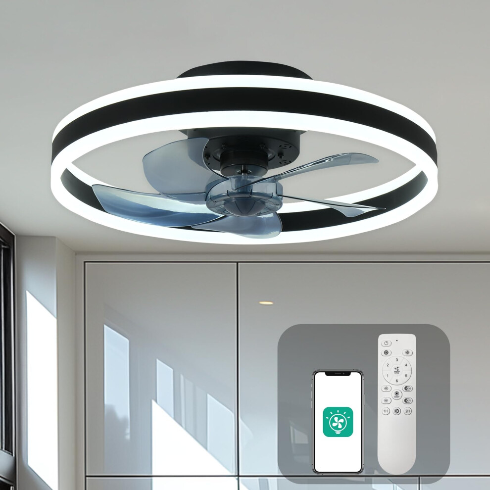 Chanfok Ceiling Fan With Remote Control Flush Mount Modern Indoor 19.7" Led Dimmable Low Profile Ceiling Fans,Smart 3 Color Change And 6 Speeds Light 84138712