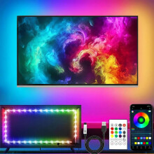 shalaker TV LED Lights, 5M TV Backlight for 45-75 Inch TVs, RGB LED Strip Light Music Sync with TV USB Powered, Bluetooth APP & Remote Control Colour