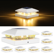 VOLISUN 4x4 Solar Post Cap Light 6pack,Solar Fence - Post Lights Outdoor Waterproof for Wooden/Vinyl Post, White Deck Post Cap Light Solar Powered wi