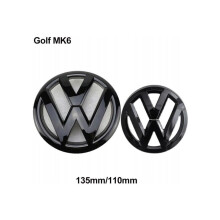 2 piezas de emblemas con logotipo, delantero de 135 mm y trasero de 110 mm, color negro brillante, para Golf 6 VI MK6 Sedán. Accesorio para