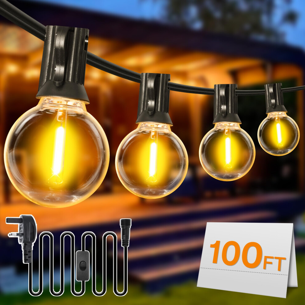 Dslebeen String Festoon Lights: 100Ft 30M String Lights Mains Powered G40 Led Globe Bulbs Warm 2700K Connectable Decorative Lighting Hanging Fo White 53111920
