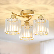 Rayofly Gold Ceiling Lights Living Room, 3-Light Modern Crystal Chandeliers Ceiling Light, Flush Ceiling Lamp Fitting with Glass Lampshade