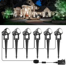 NATPOW Garden Spot Lights, Garden Spike Lights Mains Powered, LED Spotlight Outdoor 6-in-1 Landscape Light with Adapter, IP65 Waterproof 5V Stake Lig