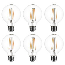 SD LUX G80 E27 Vintage Globe Decorative Edison LED Bulbs(Non-dimmable) 8W 1000lm (Equi. 100W), CRI>90, 2700K Warm White (Clear, 6PC)