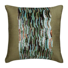 Silk Euro Pillow Sham striped sequins earthy green 26x26