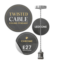 LEDSone Vintage Chrome E27 Pendant Light Fitting Twisted Braided Cable Ceiling Lamp Holder Kit Adjustable Hanging Light for Kitchen Island, Dining Ro