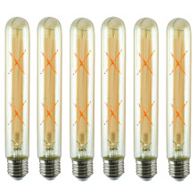 Pack 6 - LED T185 E27 Light Bulb, 4W(40W Equivalent) Edison Screw Dimmable 450 Lumen Warm White 2700K Tube LED Filament Amber Glass Energy Saving Hom