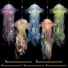 Hojalis 5 Pcs Jellyfish Light, Hanging Jellyfish Lamp, Creative Glowing Jelly Fish Night Light, Jelly Fish Lanterns, Jellyfish Garden Light for Ocean