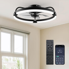 Ensenior Ceiling Fans with Lights and Remote, 50cm Flush Mount, 6 Speed & 3000K-6500K Stepless Dimmable Quiet Modern LED Fan Lights Ceiling for Bedro