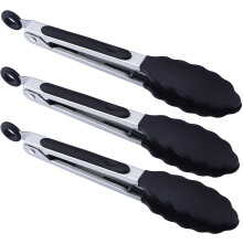 Mini silicone serving tongs set of 3 black