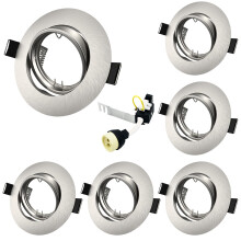 Allesgute 6X Recessed Ceiling Spotlights Round GU10 Downlight Fittings Brushed Chrome 360 Tilt Spotlight Fitting with Lampholders 240V, Cutout: Ø68-