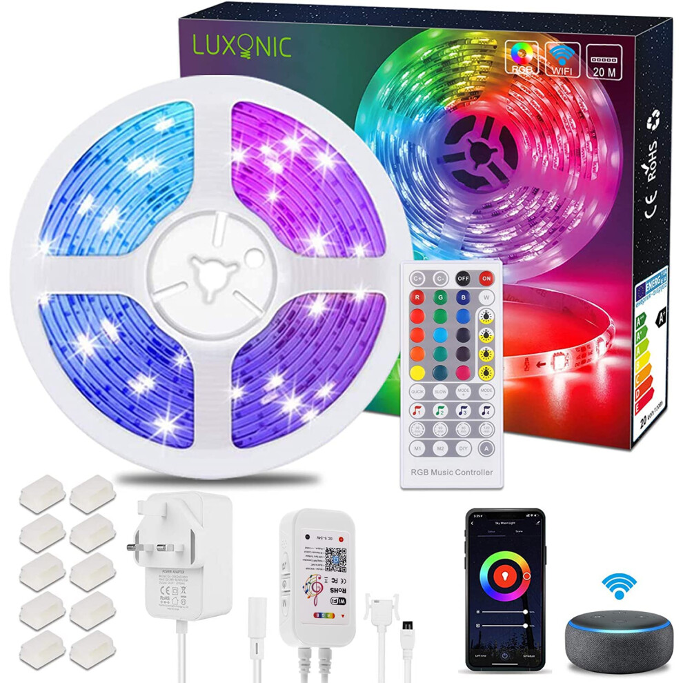Luxonic 20M Alexa Led Strip S With Remote 65.6Ft Wifi Rgb Colour Changing Smart Led Strips Music Sync App Control Work With Alexa Strips L Light 70299656