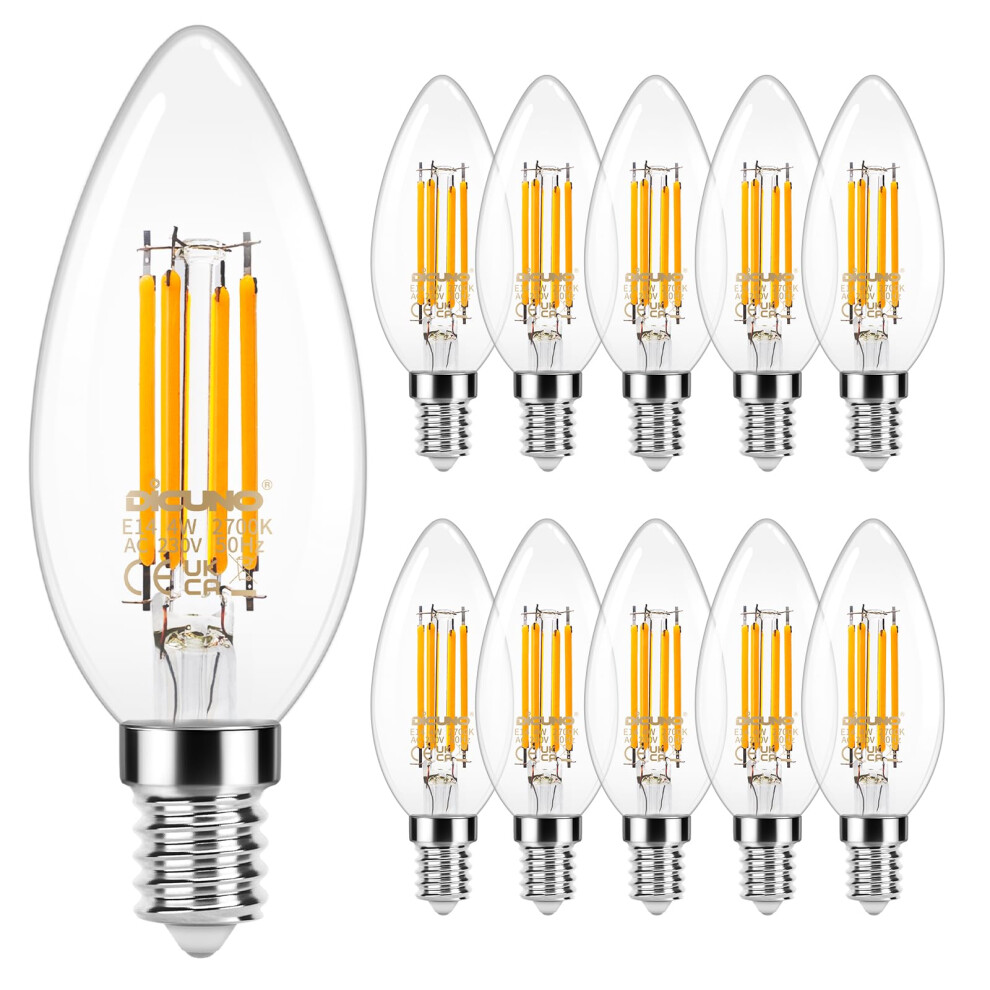 Dicuno E14 Candle Led Bulbs, Small Screw E14 Led, 3.5W, 480Lm, 40W Incandescent Equivalent, Warm 2700K, Ses C35 Clear Filament Bulbs For Chande White 38260100