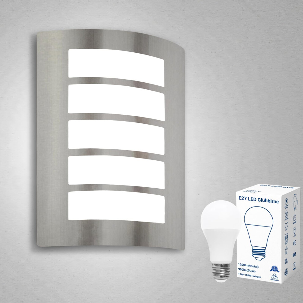 Wondlumi Outdoor Wall S Mains Powered Ip44 Waterproof Stainless Steel Outside Wall For Porch, Incl. 12W E27 Bulbs Cool 6000K Light/White 49030129
