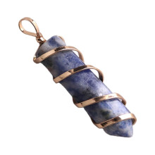 Hexagonal Natural Stone Pendant, Metal-Wrapped, 1.26"