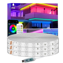 httpsmp 15m LED Strip Lights IP68 Outdoor Waterproof, 5V USB Powered, Music Sync Bluetooth APP/RF Remote Control Lights for Balcony,Deck,Camping,Gard