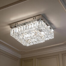 Finktonglan Modern 2-Tier Crystal Flush Mount Ceiling Light, 11.8" Rectangular LED Ceiling Fixture with Multi-Faceted Crystal Prisms, Cool White, 24W